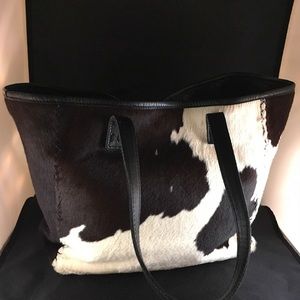 BCBG Vintage Cow Print Black & White Tote Purse